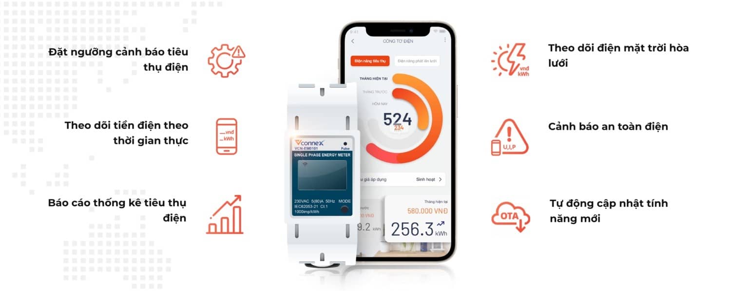 cong-to-dien-tu-thong-minh-vconnex-vcn-em0101 các chức năng chính của công tơ điện tử vconnex