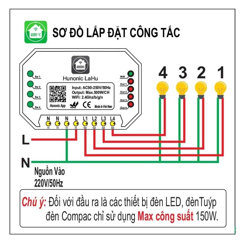cong-tac-hunonic-lahu-4-kenh-(500w-1-kenh) Công tắc Hunonic Lahu 4 kênh (500W/1 kênh)