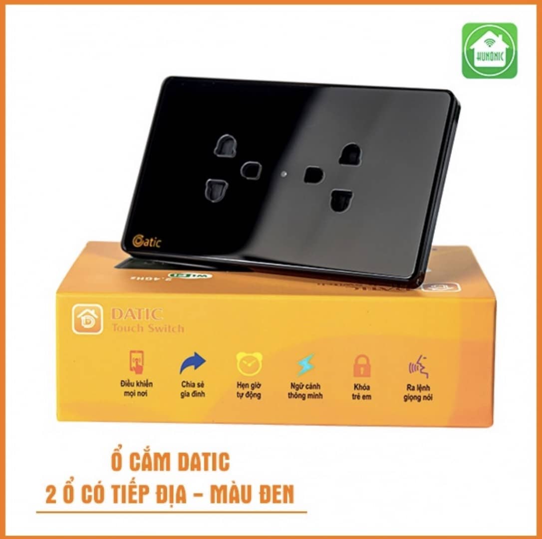 o-cam-datic-2-o-co-tiep-dia Ổ Cắm Datic 2 Ổ Có Tiếp Địa Màu Đen
